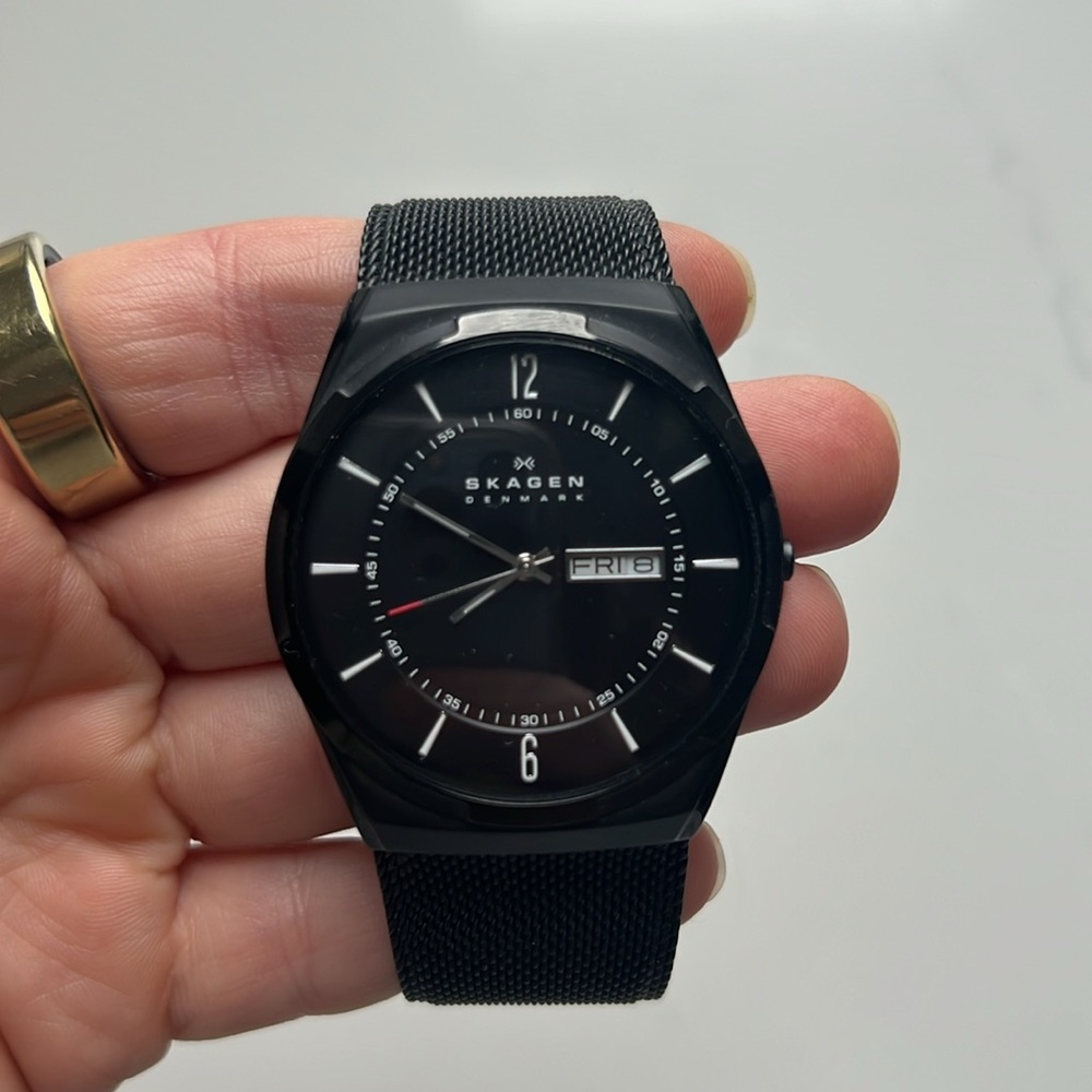 Men’s Skagen Watch: Melbye Titanium and Midnight Steel Mesh Day-Date Watch